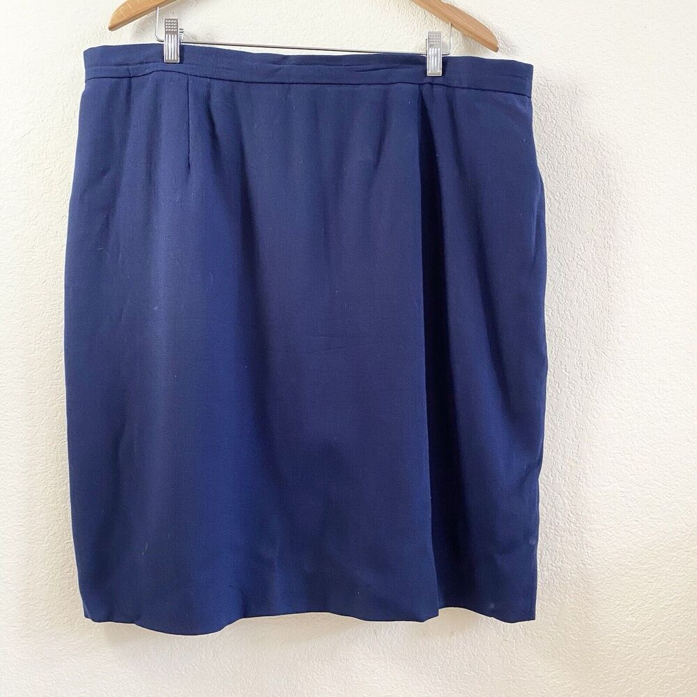 Vintage Jones‎ New York Pencil Skirt 24W Navy Blue Wool Pleated Lined Zipper